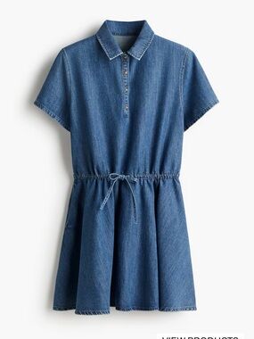 Drawstring Waist Denim Dress - Blue
